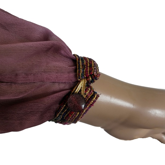 Vintage 70s Hand Loomed Renaissance Fortune Teller Button Front Top - Picture 6 of 8